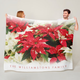 Festive Christmas Shimmer Surprise Poinsettias Fleece Blanket