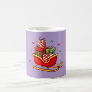 Festive Christmas Sleigh Full of Presents Cartoon Coffee Mug