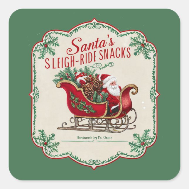 Festive Christmas sleigh ride snacks Square Sticker (Front)