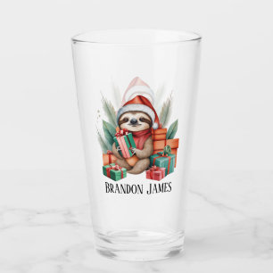 Festive Christmas sloth add name Glass
