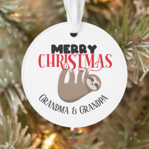 Festive Christmas sloth Grandparents add sentiment Ornament