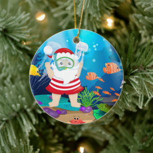 Festive Christmas snorkelling Santa Ceramic Ornament