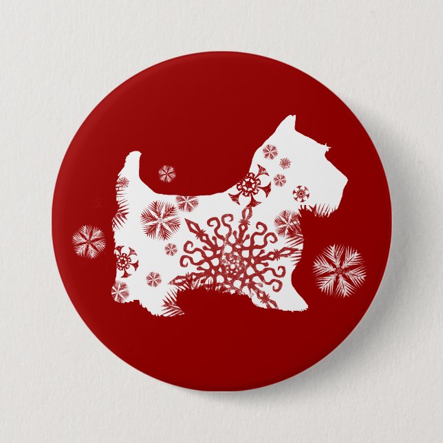 Festive Christmas Snowflake Dog 7.5 Cm Round Badge (Front)