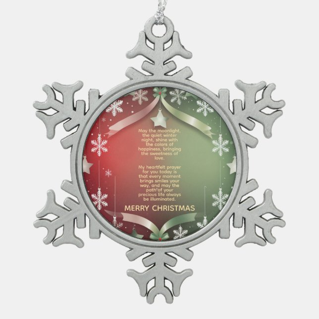 Festive Christmas Snowflake Frame with Stars  Snowflake Pewter Christmas Ornament (Front)