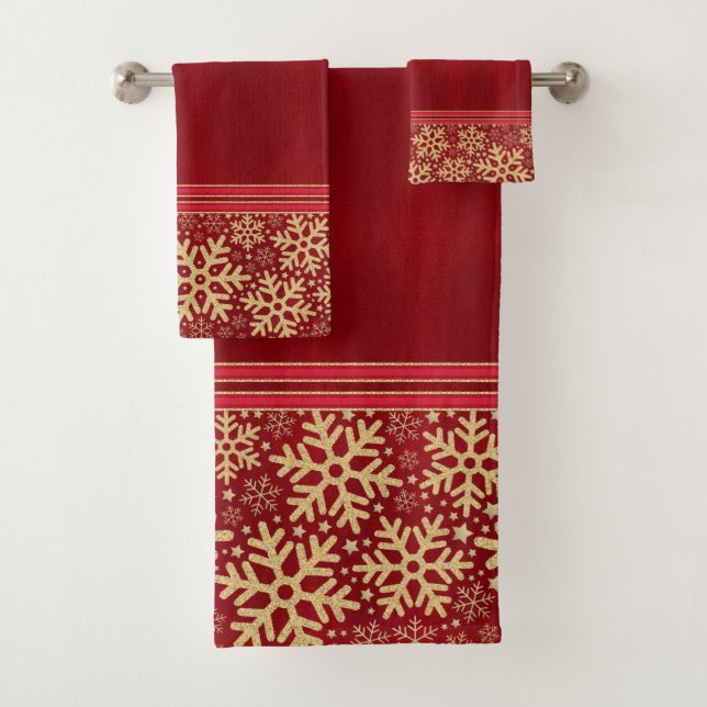 Festive Christmas Snowflake Gold Bath Towel Set (Insitu)