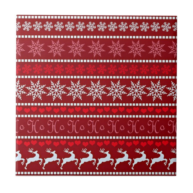 Festive Christmas Snowflake Pattern Ceramic Tile (Front)