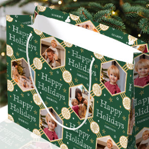 Festive Christmas Snowflake Photo Classic Green Large Gift Bag