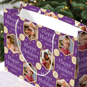 Festive Christmas Snowflake Photo Classic Purple Large Gift Bag