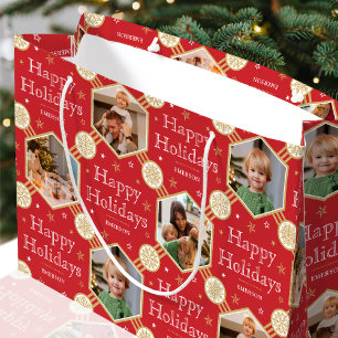 Festive Christmas Snowflake Photo Traditional Red Large Gift Bag