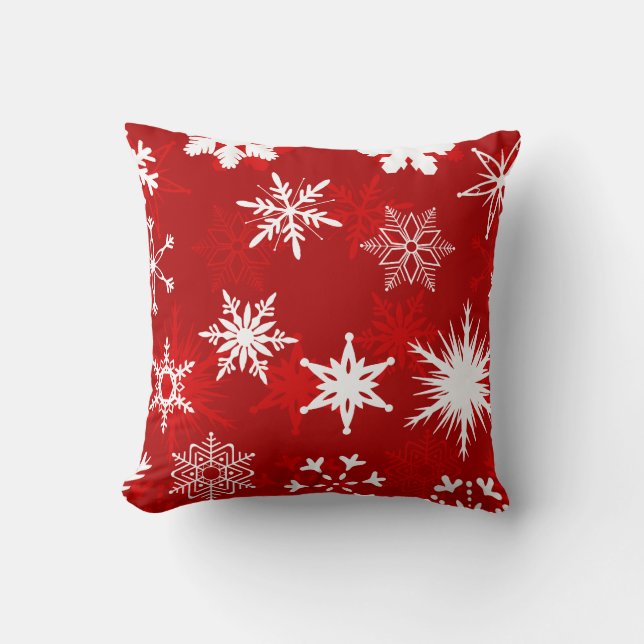 Festive Christmas snowflakes cheery red and white Cushion (Front)