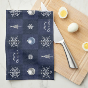 Festive Christmas Snowflakes, Ornaments and Trees Tea Towel