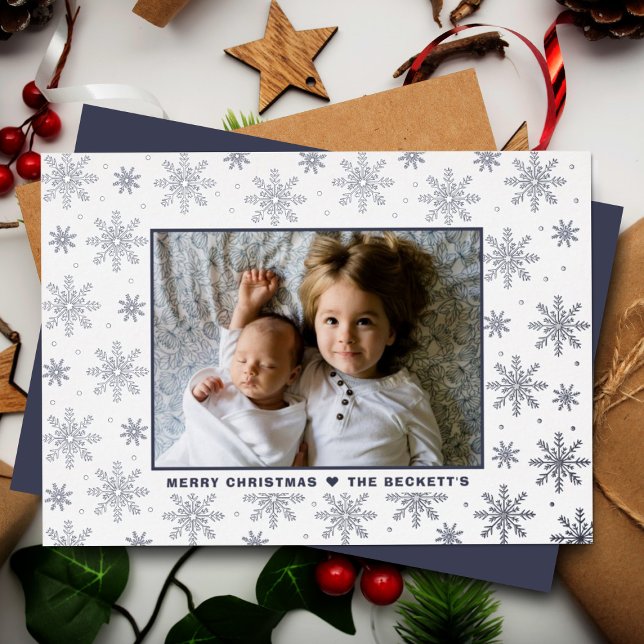 Festive Christmas Snowflakes Photo Real Foil Holiday Card (Creator Uploaded)