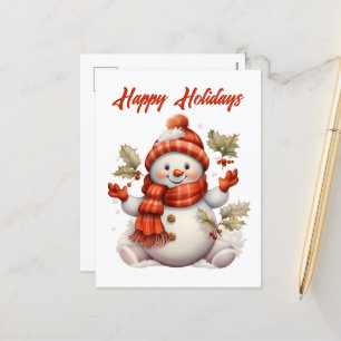 Festive Christmas snowman add text Holiday Postcard
