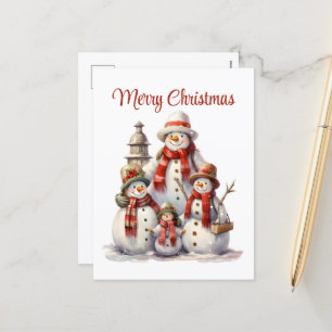 Festive Christmas snowman add text Holiday Postcard