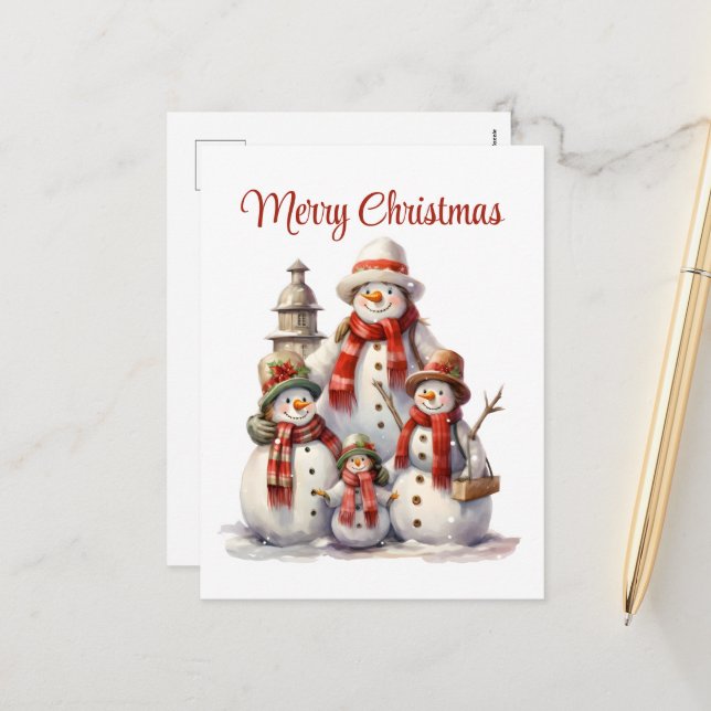 Festive Christmas snowman add text Holiday  Postcard (Front/Back In Situ)