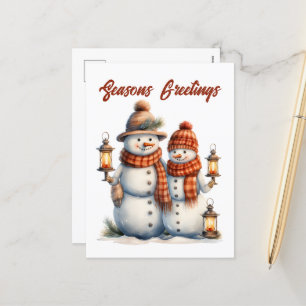 Festive Christmas snowman add text Holiday Postcard