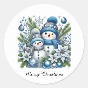 Festive Christmas snowman customisable Classic Round Sticker