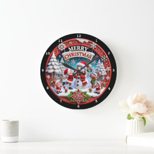 Festive Christmas Snowman Holiday Decorations Large Clock
