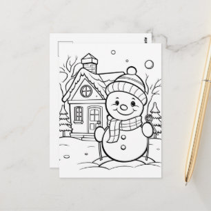 Festive Christmas snowman kids colouring Postcard