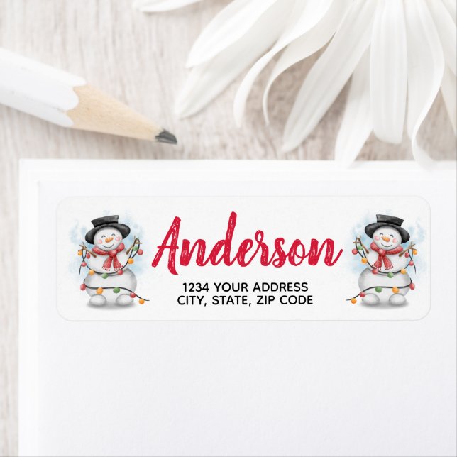 Festive Christmas Snowman Return Address Label (Insitu)