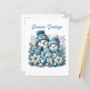 Festive Christmas snowman Seasons Greetings Holiday Postcard