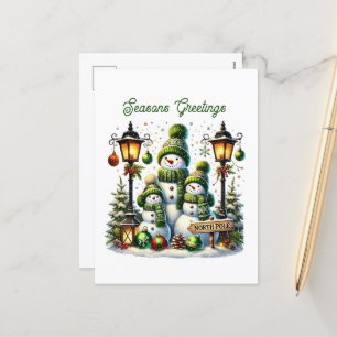 Festive Christmas snowman Seasons Greetings Holiday Postcard