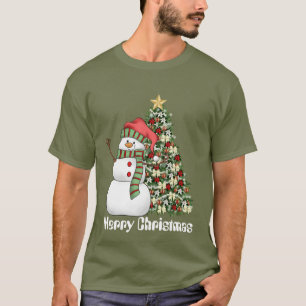 Festive Christmas snowman tree mens t-shirt
