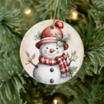 festive Christmas snowman watercolor snowman Ceramic Ornament<br><div class="desc">festive Christmas snowman watercolor snowman Ceramic Ornament</div>