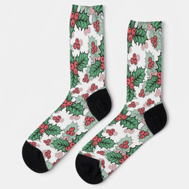 Festive Christmas Socks on White – Holiday Cheer (Left)