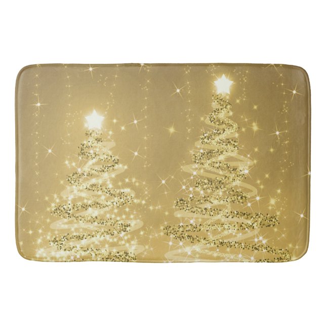 Festive Christmas Sparkling Trees Gold  Bath Mat (Front)