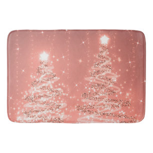 Festive Christmas Sparkling Trees Rose Gold  Bath Mat