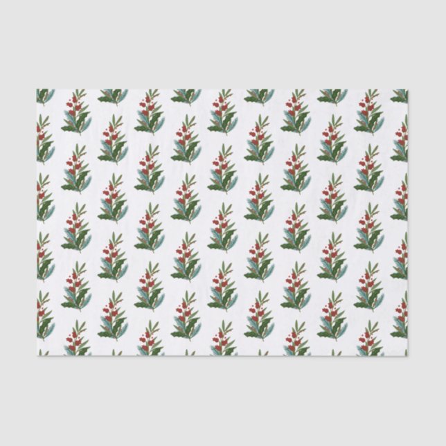 Festive Christmas Sprigs Pattern Tissue Paper (Front)