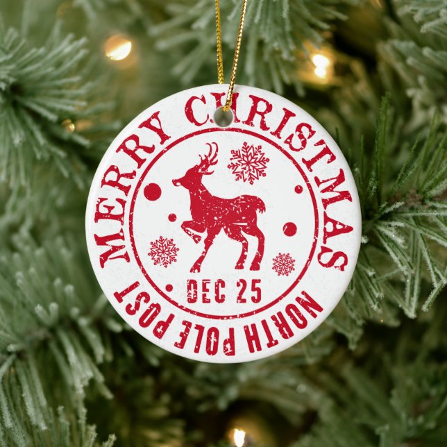 Festive Christmas Stamp Ceramic Ornament (Tree)