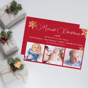 Festive Christmas Star Photo Baby Birth Announcing Holiday Card
