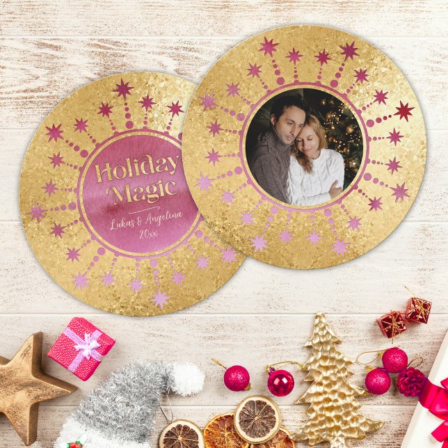 Festive Christmas Star: Red and Gold Photo Card (Holiday Magic Red, Pink, and Gold Photo Card)