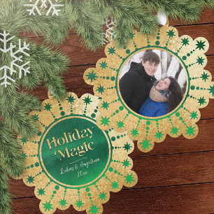 Festive Christmas Stars: Green and Gold Tree Decoration Card