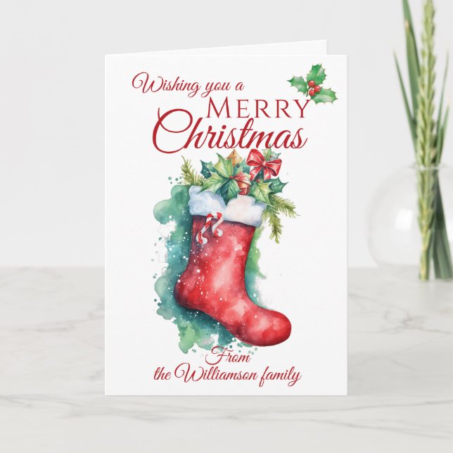 Festive Christmas Stocking Family Holiday Card (Front)