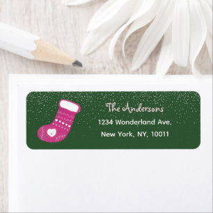 Festive Christmas Stocking Green Return Address Label