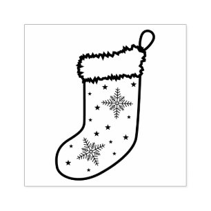 Festive Christmas Stocking Line Art Shape Design Rubber Stamp