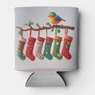 Festive Christmas Stockings Hung with Holly Can Cooler