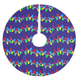 Festive Christmas String Lights on Blue Brushed Polyester Tree Skirt