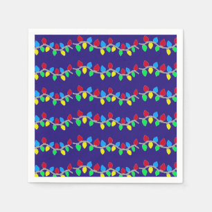 Festive Christmas String Lights on Blue Napkin