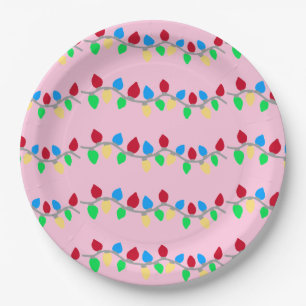 Festive Christmas String Lights on Pink Paper Plate