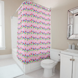 Festive Christmas String Lights on Pink Shower Curtain