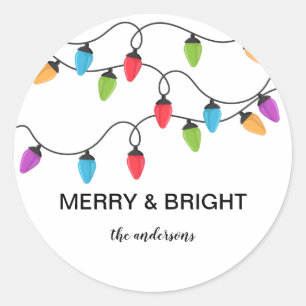 Festive Christmas String Lights Personalised Classic Round Sticker