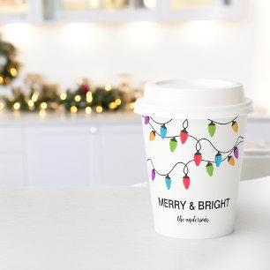 Festive Christmas String Lights Personalised Paper Cups