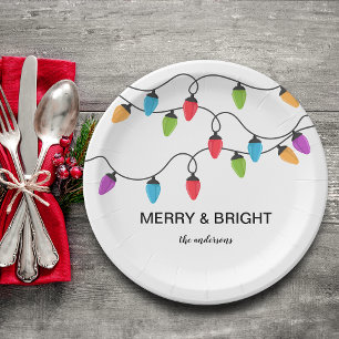 Festive Christmas String Lights Personalised Paper Plate