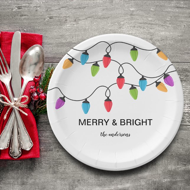 Festive Christmas String Lights Personalised Paper Plate (Festive Christmas String Lights Personalized Paper Plates)