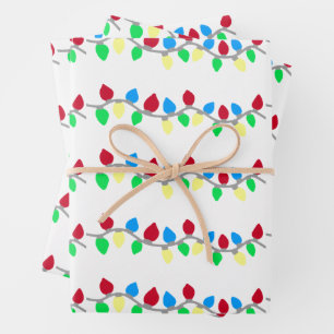 Festive Christmas String Lights Wrapping Paper Sheet
