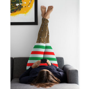 Festive Christmas Striped Leggings with Snow